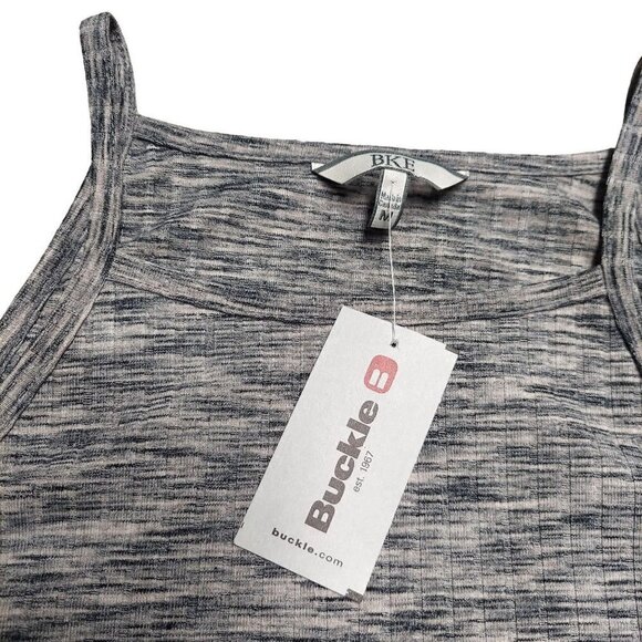 BKE (Buckle) Women's Light Heather Gray High Neck Ribbed Tank Top - Picture 3 of 5
